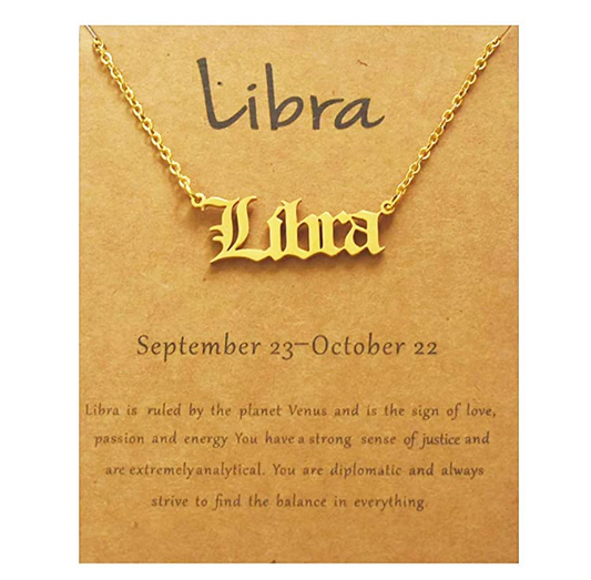 Libra Pendant Libra Astrology Star Necklace Zodiac Libra Name Jewelry Chain Birthday Gift 18in.