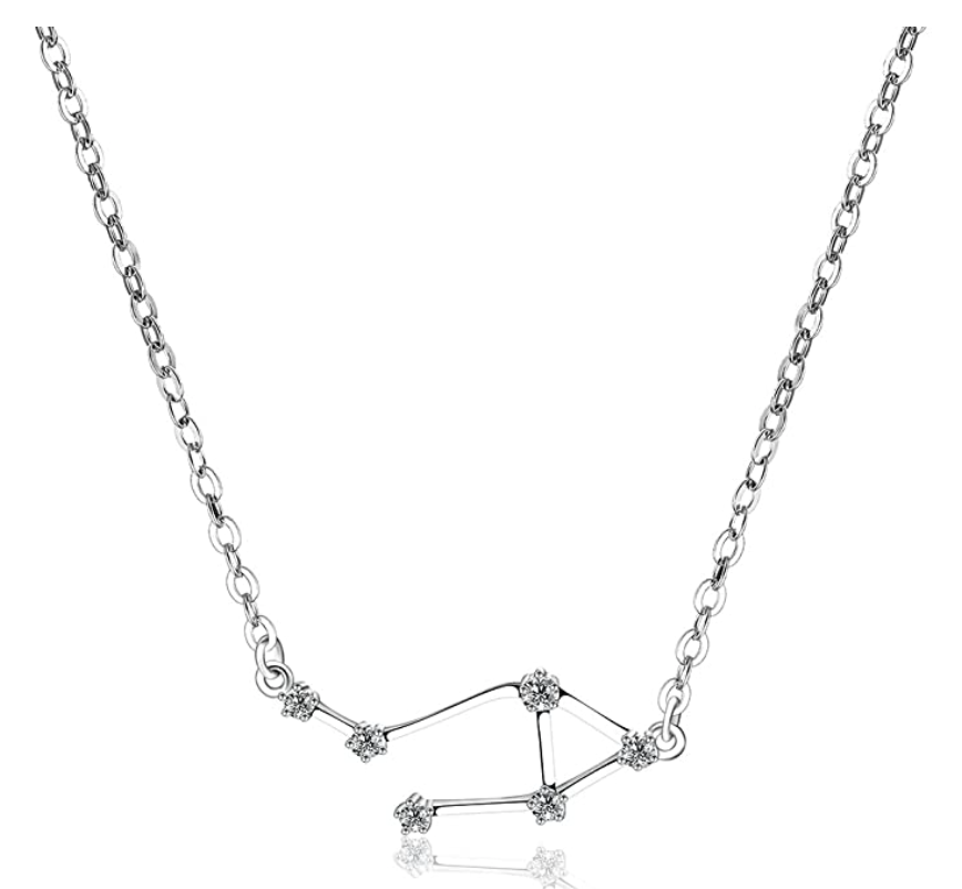 Libra Astrology Necklace Star System Zodiac Jewelry Libra Chain Simulated Diamonds Pendant Libra Birthday Gift 925 Sterling Silver 18in.