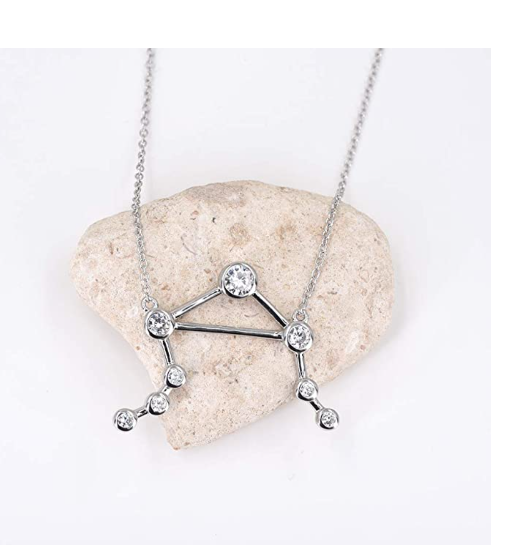 Libra Zodiac Astrology Necklace Star System Jewelry Libra Chain Simulated Diamonds Pendant Libra Birthday Gift 925 Sterling Silver 18in.