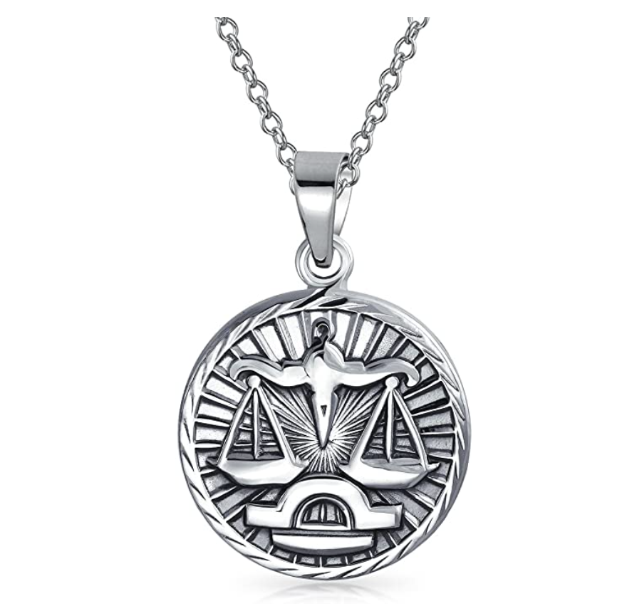 Libra Scale Necklace Medallion Zodiac Jewelry Libra Chain Pendant Libra Astrology Star Birthday Gift 925 Sterling Silver 18in.