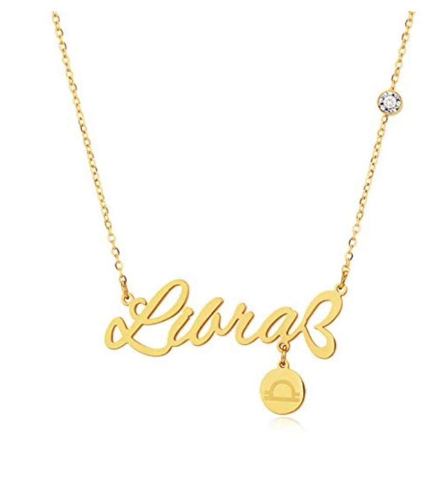 Gold Tone Libra Name Necklace Zodiac Jewelry Libra Chain Pendant Libra Astrology Star Birthday Gift 18in.