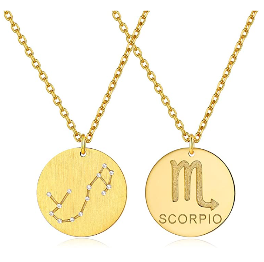 Scorpio Medallion Star Necklace Pendant Scorpion Sign Chain Zodiac Astrology Chain Jewelry Scorpio Birthday Gift 925 Sterling Silver 20in.