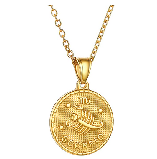 Gold Tone Scorpion Medallion Zodiac Necklace Pendant Scorpion Chain Astrology Chain Jewelry Scorpio Birthday Gift 22in.