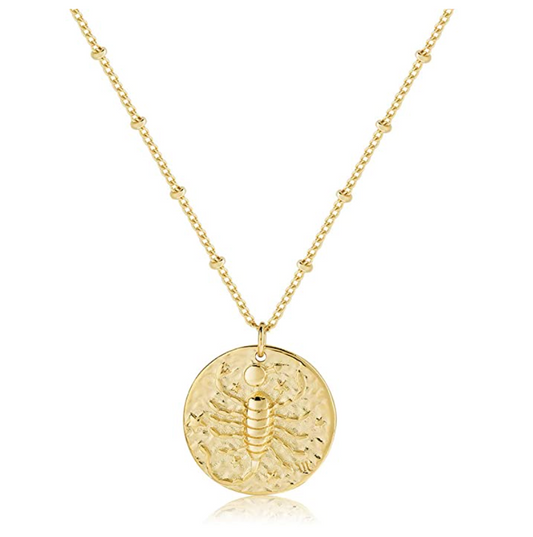 Gold Tone Round Scorpion Necklace Medallion Pendant Scorpion Chain Zodiac Astrology Chain Jewelry Scorpio Birthday Gift 20in.