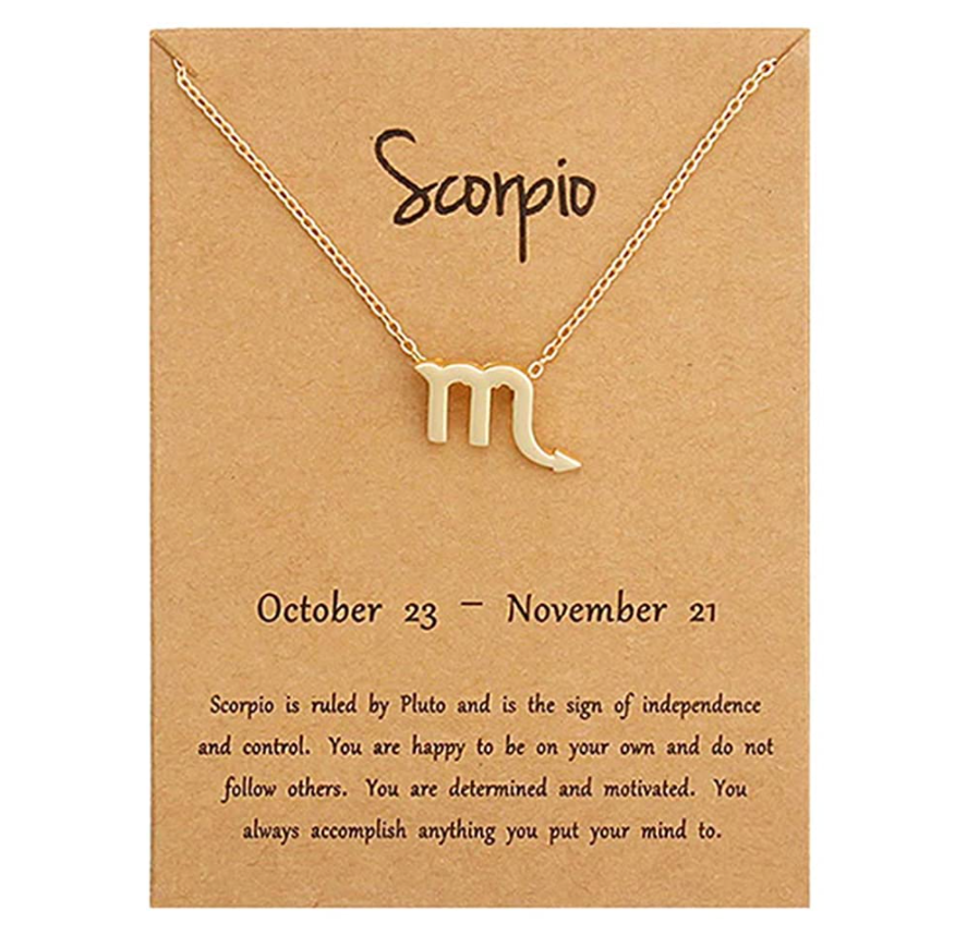 Scorpio Zodiac Necklace Astrology Chain Jewelry Scorpio Sign Birthday Gift Gold Tone 18in.
