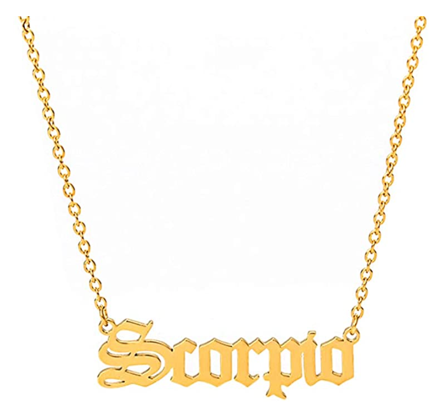 Gold Tone Scorpio Name Pendant Scorpio Astrology Necklace Zodiac Scorpion Sign Jewelry Chain Birthday Gift 18in.