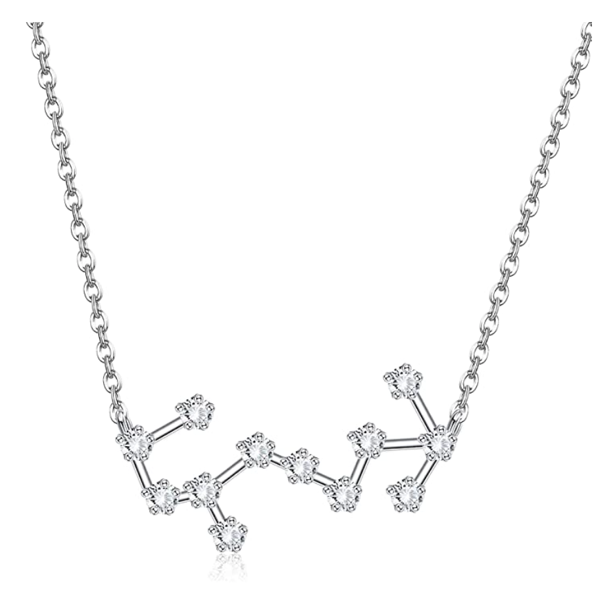 Scorpio Astrology Chain Star System Necklace Zodiac Jewelry Scorpio Pendant Scorpion Birthday Gift Simulated Diamond 925 Sterling Silver 18in.