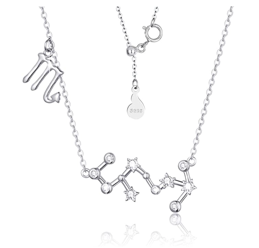 Simulated Diamond Scorpio Star System Necklace Chain Jewelry Scorpio Pendant Scorpion Zodiac Astrology Birthday Gift 925 Sterling Silver 18in.
