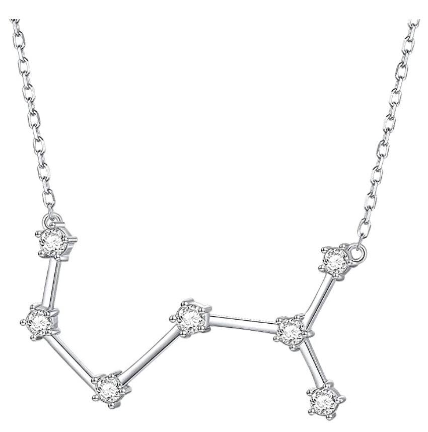 Scorpio Star Necklace Jewelry Scorpio Pendant Scorpion Chain Zodiac Astrology Birthday Gift Simulated Diamond 925 Sterling Silver 18in.