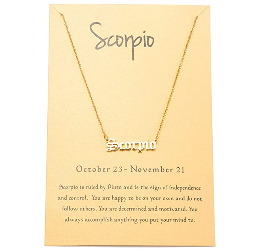 Scorpio Name Necklace Jewelry Scorpio Pendant Scorpion Chain Zodiac Astrology Birthday Gift 18in.