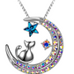 Cat on Moon Necklace Star Cat Pendant Jewelry Kitty Chain Birthday Gift 18in.