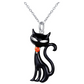 Black Cat Necklace Kitty Pendant Jewelry Cat Chain Birthday Gift 925 Sterling Silver 18in.