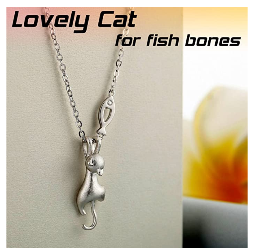 Hanging Cat Fish Necklace Kitty Pendant Jewelry Cat Chain Birthday Gift 925 Sterling Silver 18in.
