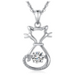 Simulated Diamond Cat Necklace Kitty Pendant Jewelry Cat Chain Birthday Gift 925 Sterling Silver 18in.