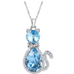 Beautiful Cat Necklace Simulated Blue Diamond Kitty Pendant Jewelry Cat Chain Birthday Gift 925 Sterling Silver 18in.