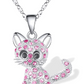 Cute Kitty Necklace Simulated Diamond kitty Cat Pendant Jewelry Cat Chain Birthday Gift 18in.