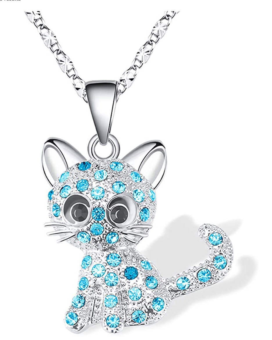 Cute Kitty Necklace Simulated Diamond kitty Cat Pendant Jewelry Cat Chain Birthday Gift 18in.