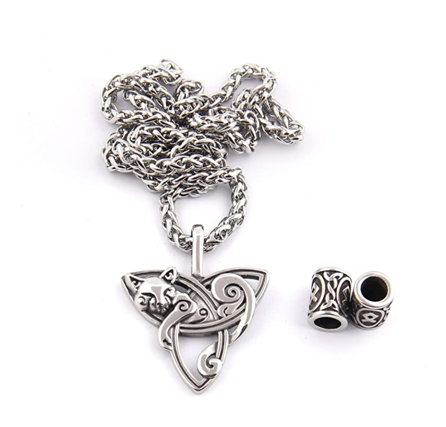 Triquetra Cat Necklace Celtic Trinity Knot Zodiac Charm Pendant Jewelry Kitty Chain Birthday Gift 20in.