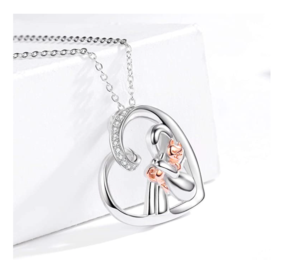 Cat Hug Necklace Love Heart Pendant Jewelry Kitty Chain Birthday Gift 925 Sterling Silver 18in.