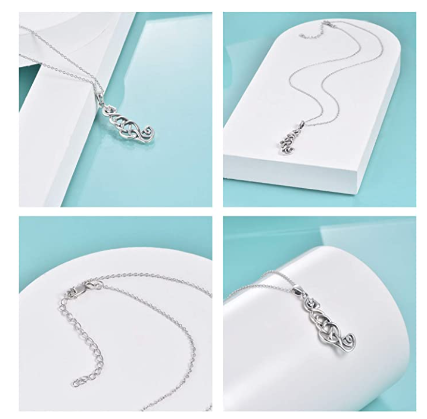 Celtic Cat Necklace Black Cat Irish Celtic Knot Pendant Jewelry Kitty Chain Birthday Gift Simulated Diamonds 18in.