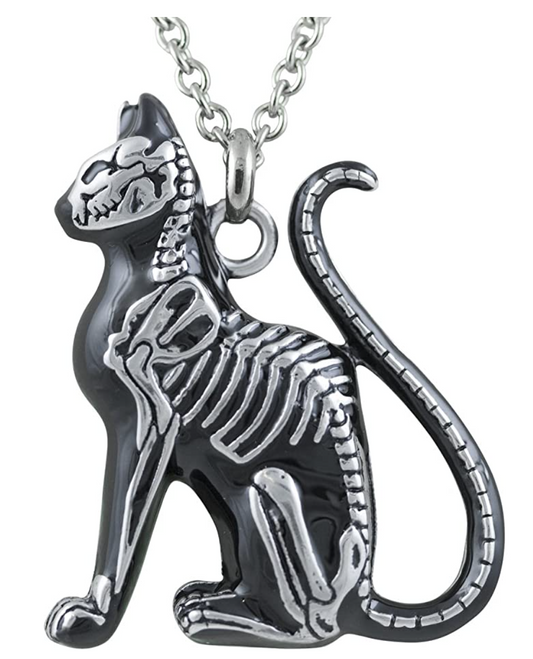 Feral Bone Cat Skeleton Necklace Cat Bones Pendant Jewelry Kitty Chain Birthday Gift 28in.