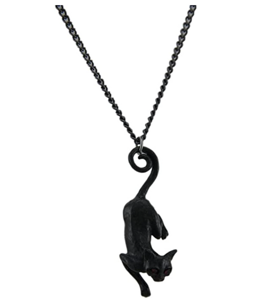 Black Cat Necklace Halloween Cat Pendant Jewelry Kitty Chain Birthday Gift 22in.