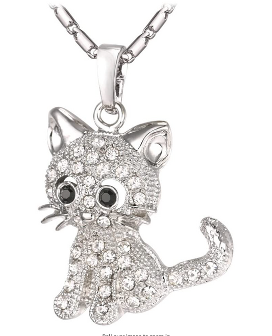 Gold Tone Cute Kitty Cat Necklace Simulated Diamond Kitty Cat Pendant Jewelry Cat Chain Birthday Gift 18in.