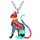 Fancy Colorful Cat Necklace Flower Kitty Cat Pendant Jewelry Cat Chain Birthday Gift 18in.