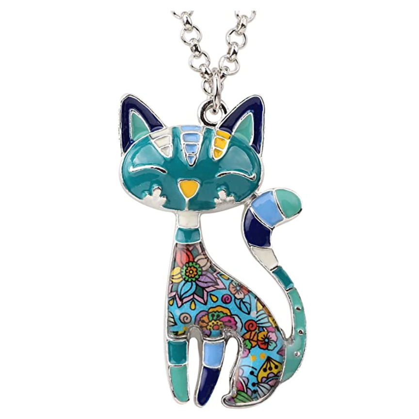 Cute Colorful Cat Necklace Flower Kitty Cat Pendant Jewelry Cat Chain Birthday Gift 18in.