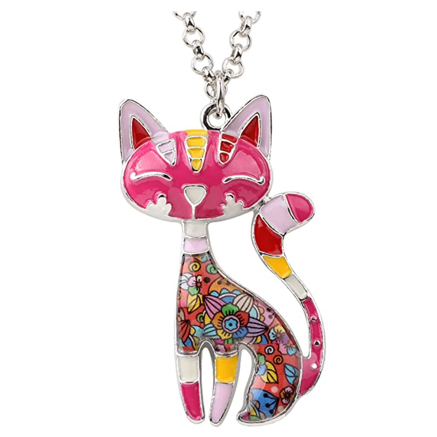 Cute Colorful Cat Necklace Flower Kitty Cat Pendant Jewelry Cat Chain Birthday Gift 18in.