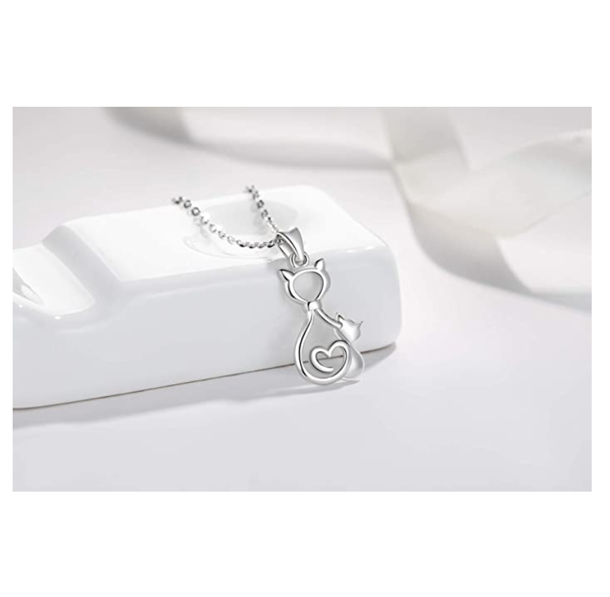 Baby Kitty Cat Necklace Kitty Cat Family Pendant Jewelry Love Heart Cat Chain Birthday Gift 925 Sterling Silver 18in.