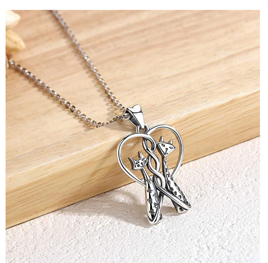 Cat Lovers Necklace Kitty Cat Pendant Jewelry Love Heart Cat Chain Birthday Gift 925 Sterling Silver 18in.