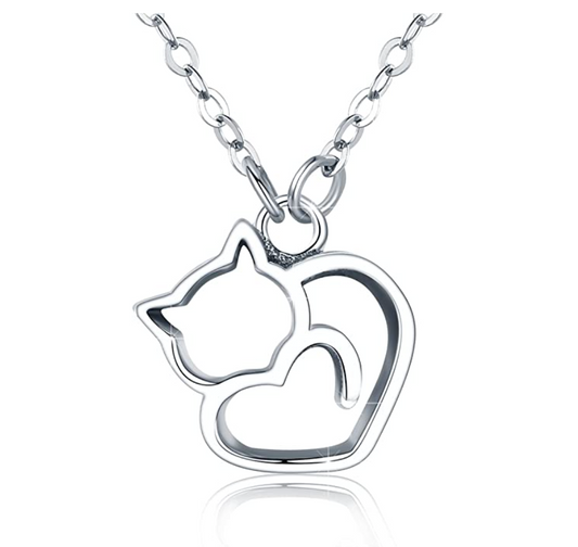 Cat Necklace Cat Pendant Jewelry Kitty Chain Birthday Gift 925 Sterling Silver 18in.