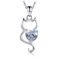 Simulated Diamond Heart Cat Necklace Love Cat Pendant Jewelry Kitty Chain Birthday Gift 925 Sterling Silver 20in.