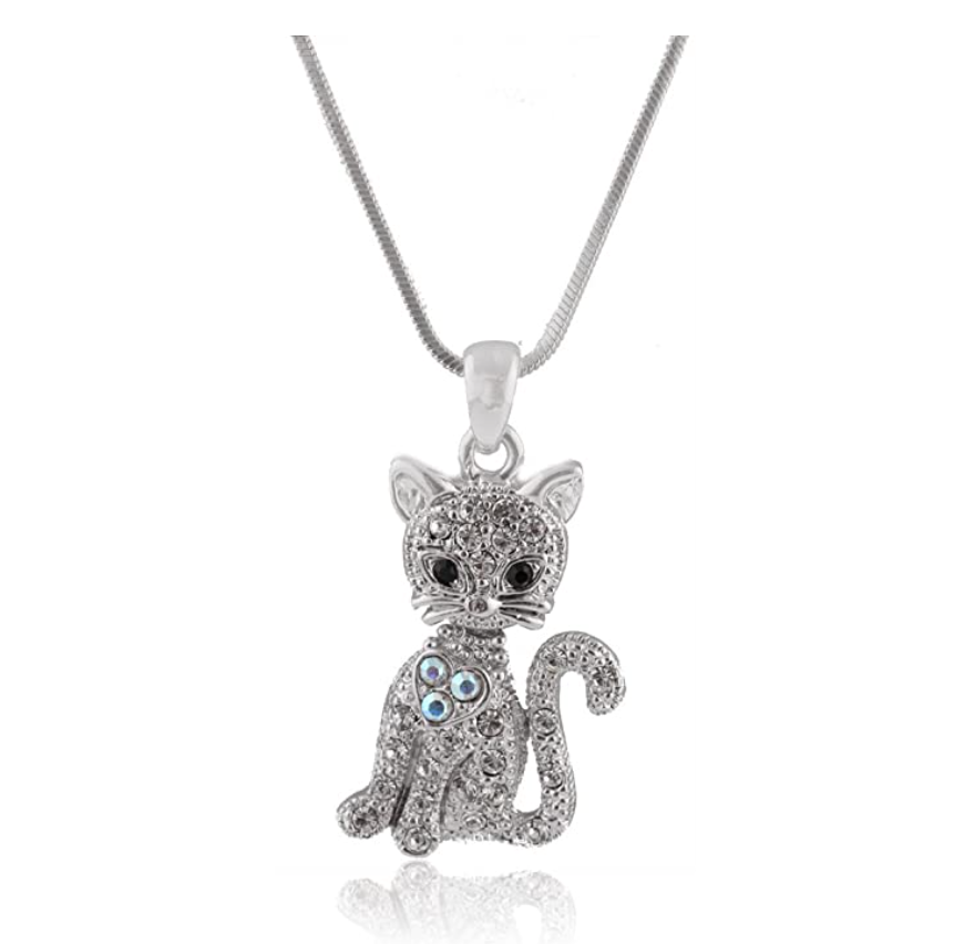 Cat Necklace Simulated Diamond Cat Pendant Jewelry Kitty Chain Birthday Gift 18in.