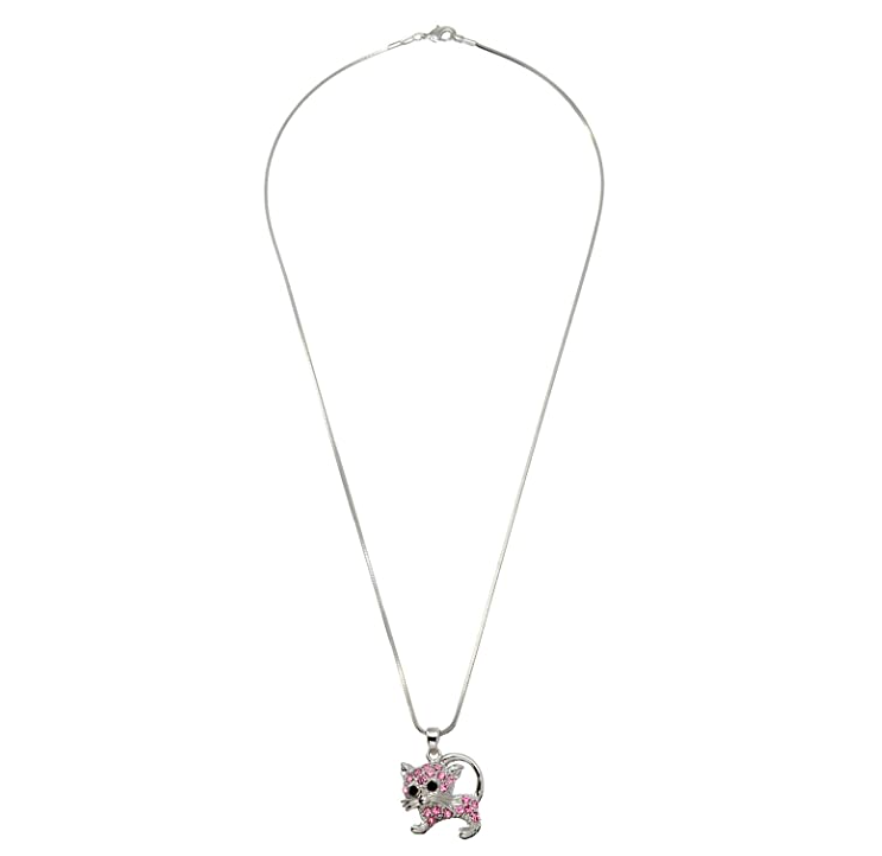 Cat Necklace Simulated Pink Diamond Cat Pendant Jewelry Kitty Chain Birthday Gift 925 Sterling Silver 18in.