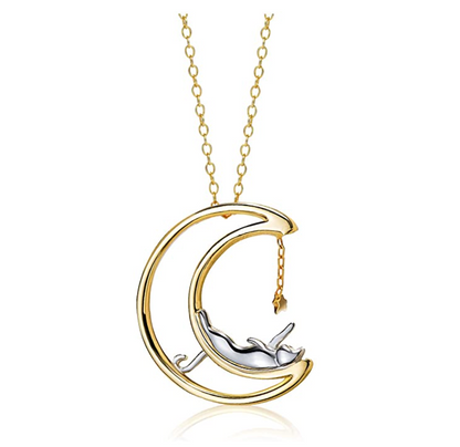 Star Moon Cat Necklace Cat Pendant Jewelry Kitty Chain Birthday Gift 925 Sterling Silver 18in.