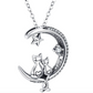 Crescent Moon Star Cat Necklace Heart Love Pendant Jewelry Kitty Chain Birthday Gift 18in.