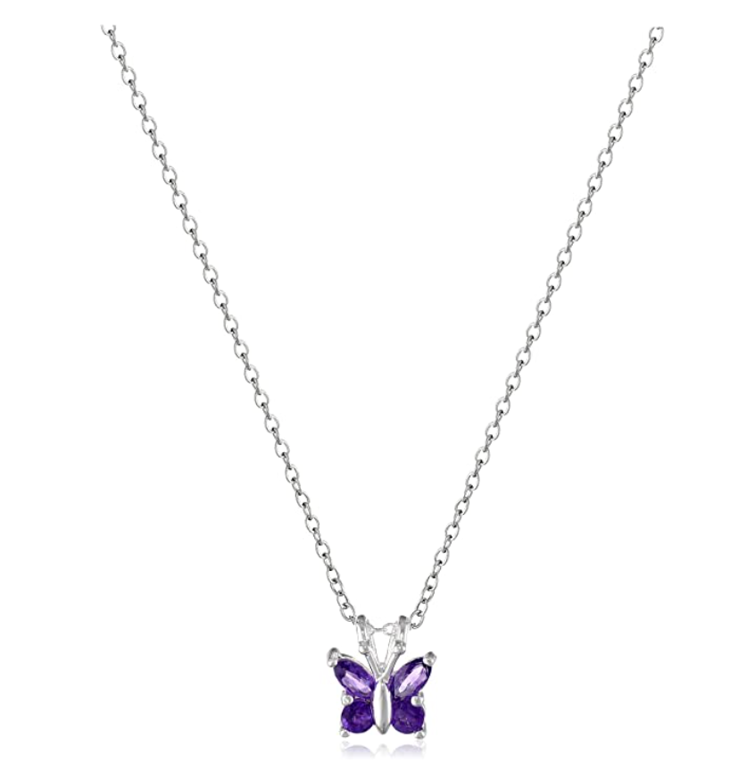 Purple Butterfly Necklace Simulated Gemstone Blue Butterfly Pendants Chain Red Butterfly Jewelry Birthday Gift 925 Sterling Silver 18in.