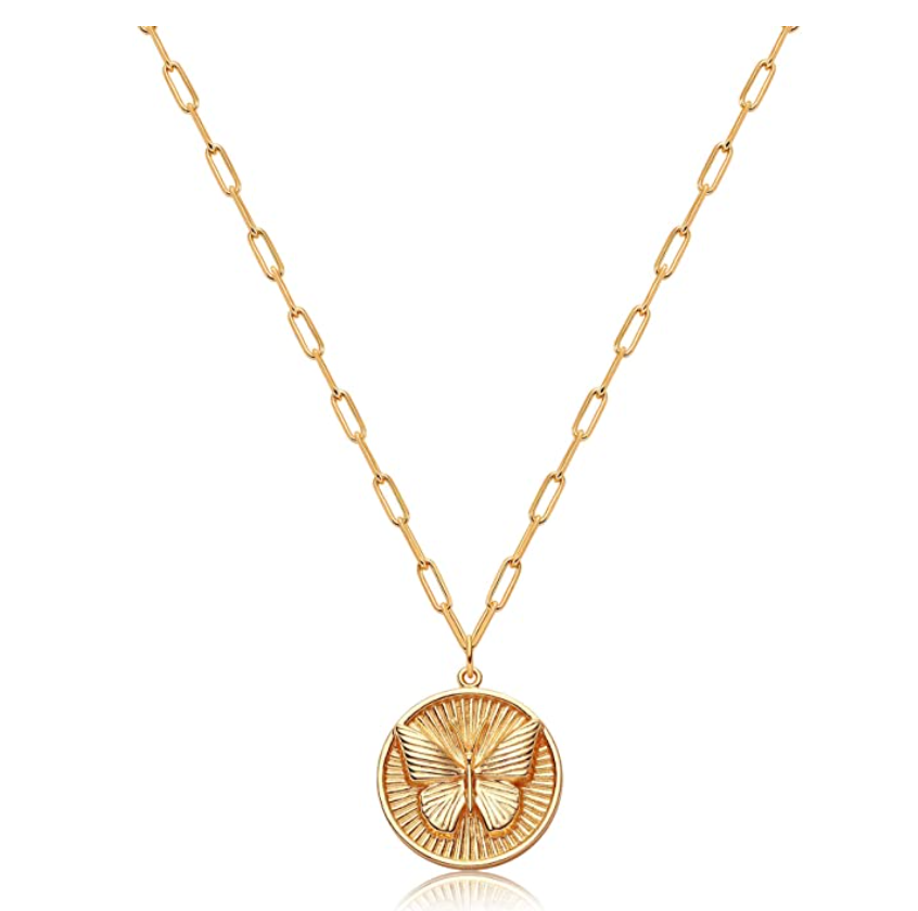 Circle Butterfly Necklace Butterfly Round Medallion Pendants Jewelry Butterfly Chain Birthday Gift Gold Color 18in.