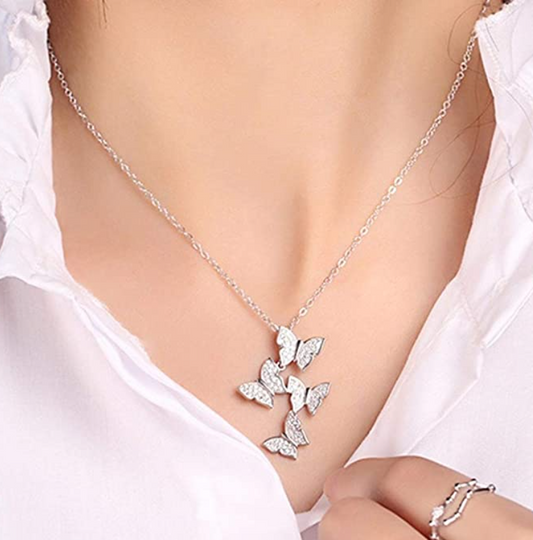 Butterfly Family Necklace Diamond Butterfly Pendants Jewelry Butterfly Chain Birthday Gift 925 Sterling Silver 18in.