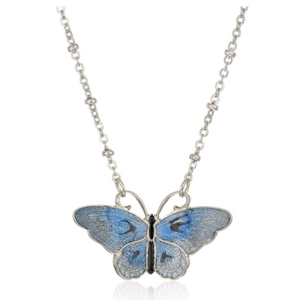 Blue Enamel Butterfly Necklace Pink Butterfly Pendants Jewelry Butterfly Chain Birthday Gift 925 Sterling Silver 18in.