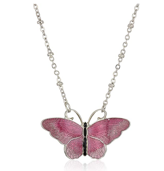 Blue Enamel Butterfly Necklace Pink Butterfly Pendants Jewelry Butterfly Chain Birthday Gift 925 Sterling Silver 18in.