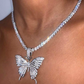 Butterfly Necklace Simulated Diamond Tennis Chain Butterfly Pendants Hip Hop Jewelry Butterfly Chain Birthday Gift 18in.