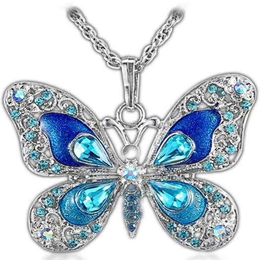 Purple Enamel Butterfly Necklace Blue Butterfly Pendants Jewelry Butterfly Chain Birthday Gift 18in.