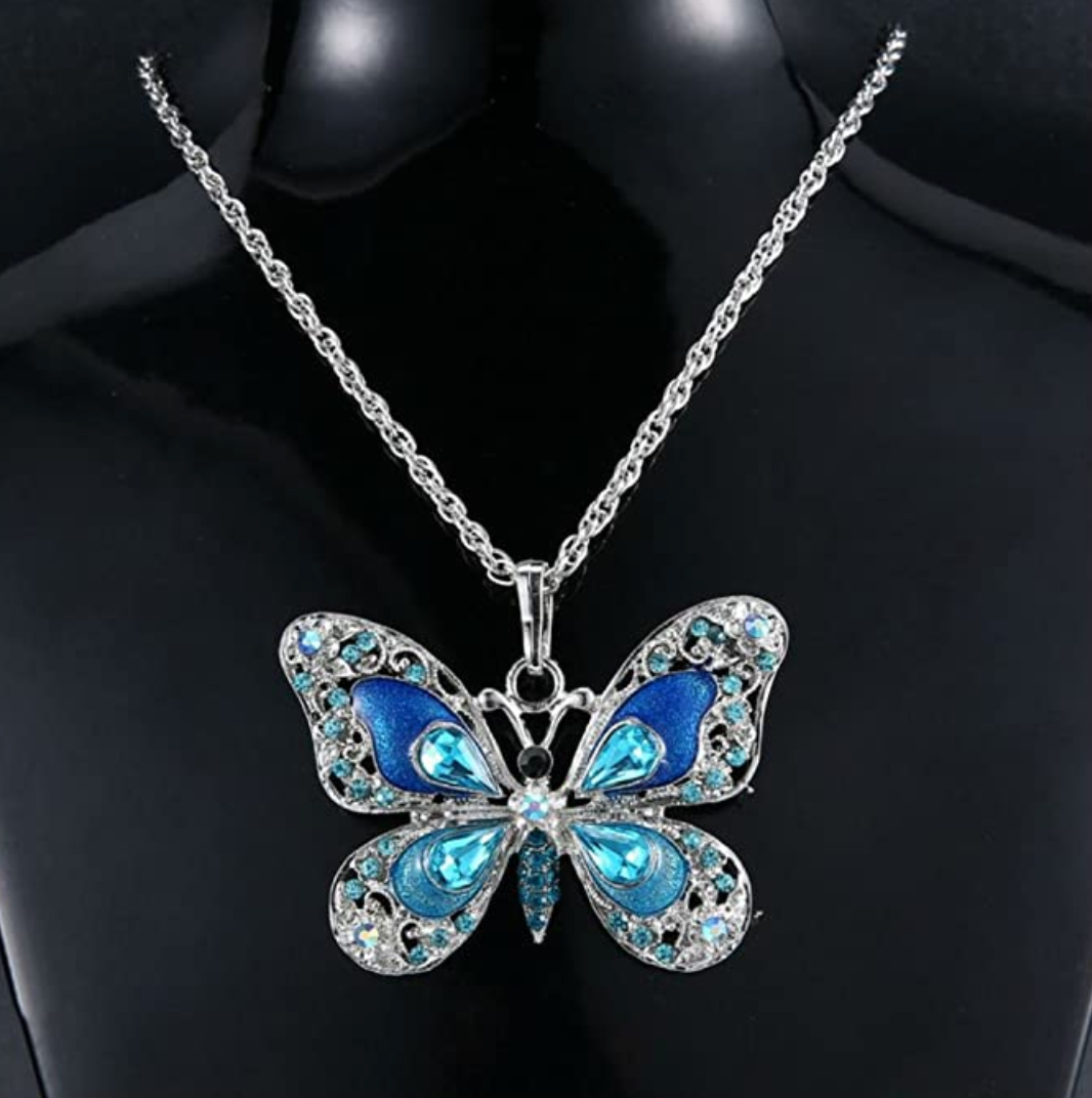 Purple Enamel Butterfly Necklace Blue Butterfly Pendants Jewelry Butterfly Chain Birthday Gift 18in.