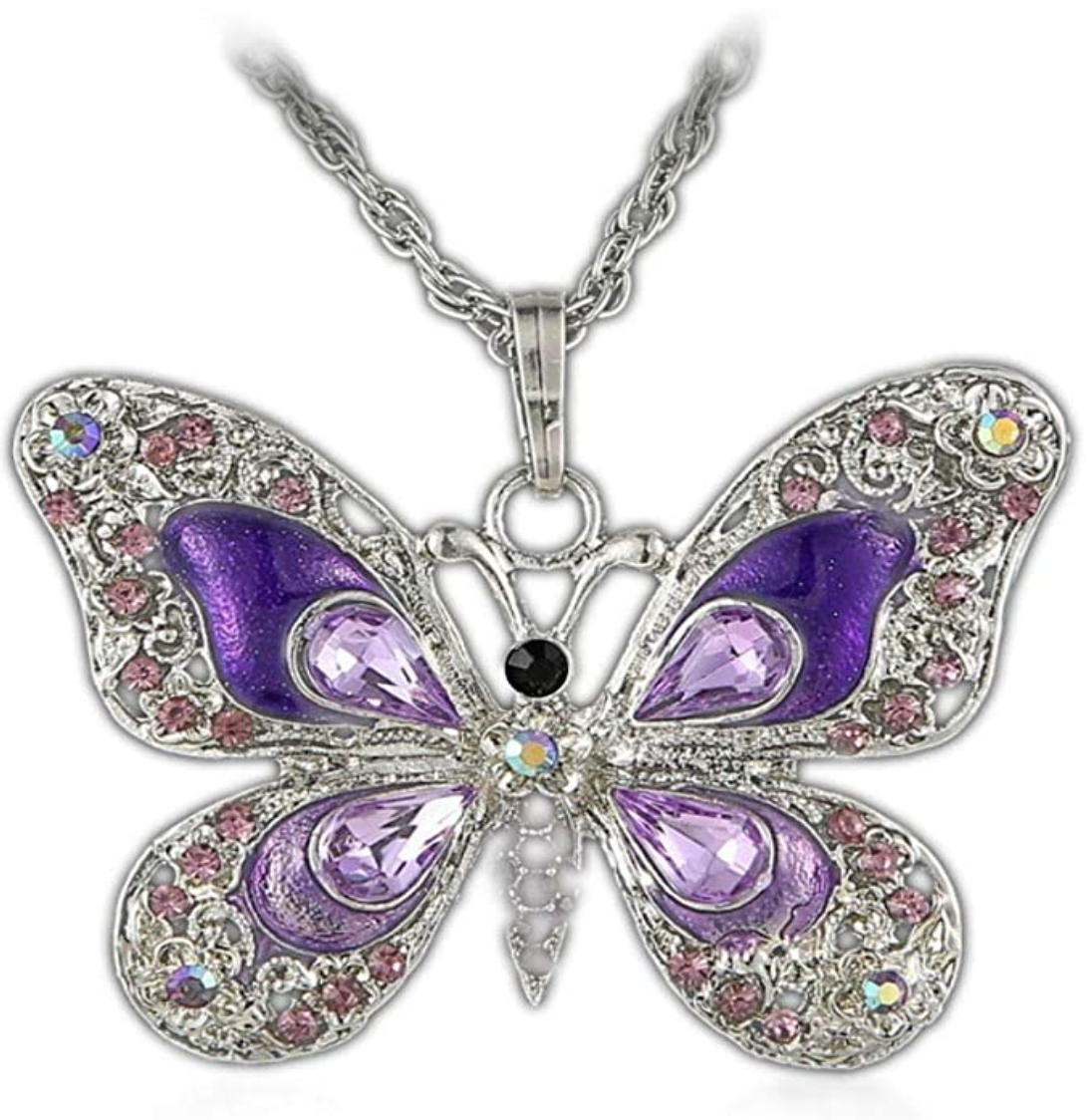 Purple Enamel Butterfly Necklace Blue Butterfly Pendants Jewelry Butterfly Chain Birthday Gift 18in.