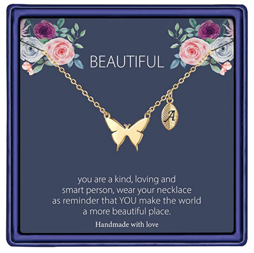 Butterfly Letter Necklace Butterfly Leaf Pendants Name Custom Jewelry Butterfly Chain Birthday Gift Gold Color 18in.