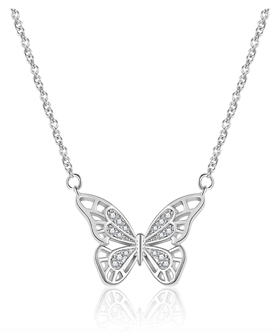 Rose Gold Butterfly Necklace Simulated Diamond Butterfly Pendants Jewelry Butterfly Chain Birthday Gift Silver Gold Color 18in.