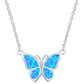 White Created Opal Butterfly Necklace Blue Butterfly Pendants Jewelry Butterfly Chain Birthday Gift 925 Sterling Silver 18in.